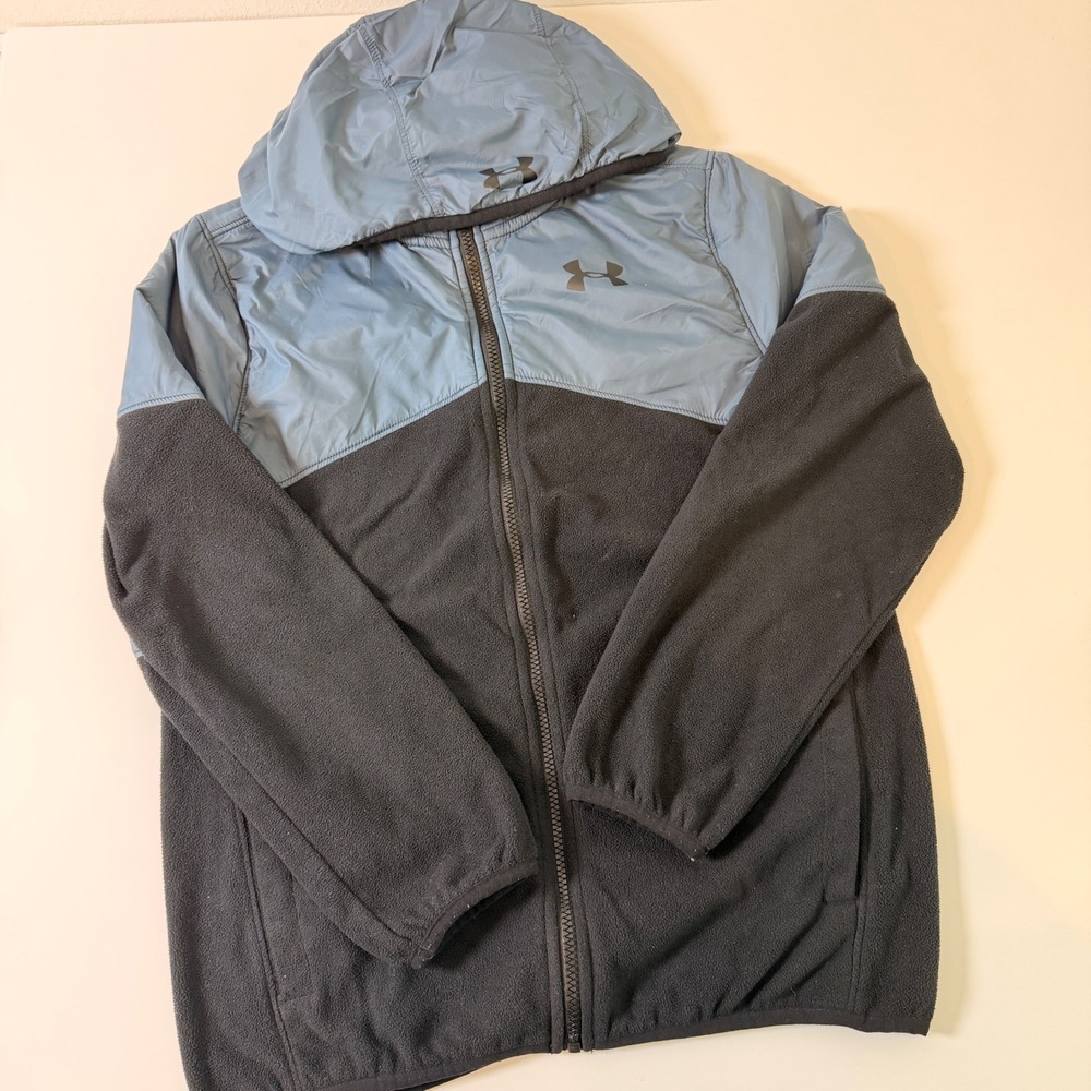 Under Armour Kids ColdGear Hybrid Fleece Full Zip Hoodie Jacket Blue Black YLG